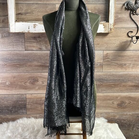 Ladies Black Metallic Shawl Wrap, Black Sparkly - Picture 2 of 6